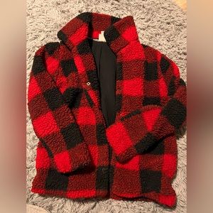 Knox Rose red and black plaid teddy jacket